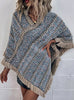 Contrast Striped Fringed Pullover Cape Shawl