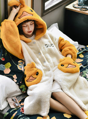Yellow Duck Flannel Long Sleeve Thick Loose Sleepwear