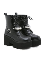 Belt Buckle Metal Pearl Chain Thick-soled Boots
