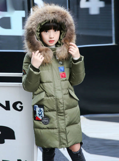 Girls Down Jackets Duck Thicken Natural Fur Collar 