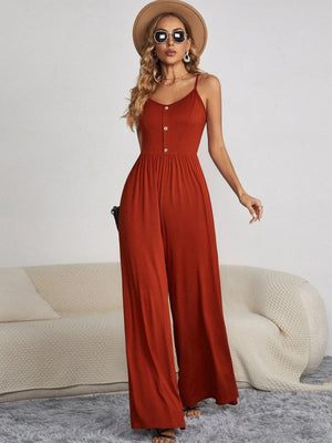 Solid Color Casual Sleeveless Loose Jumpsuit