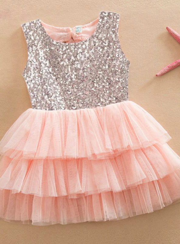 Baby Girls Sequined Bow Dress Kids Wedding Party