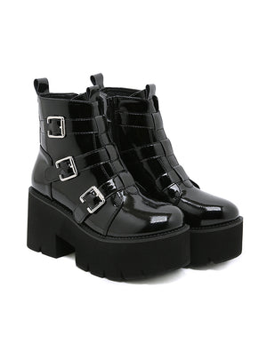 Women's Boots With Thick Metal Belt Buckle