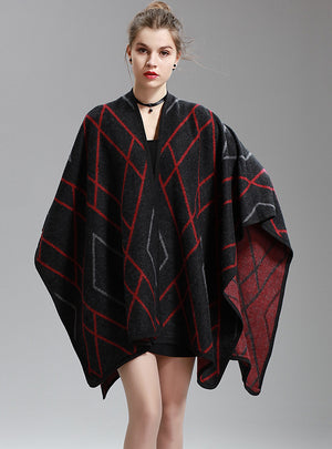 Long Knitted Cardigan Split Napped Jacquard Shawl