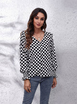 V-neck Long-sleeved Chiffon Shirt