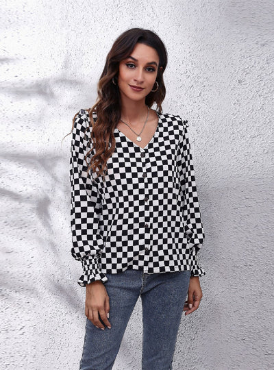 V-neck Long-sleeved Chiffon Shirt