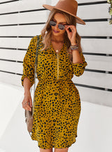 Leopard Print 7-point Sleeve Sexy Dress