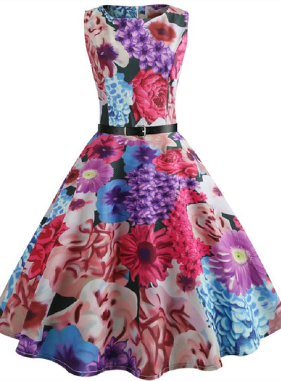 Women Print Retro Sleeveless Dress