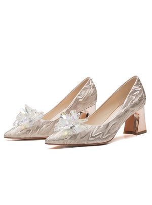 Women Thick-heeled Crystal Bride Shoes