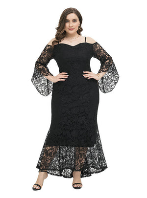 Plus Size Long Sleeve Straps Lace Dress