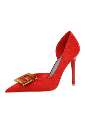 Shallow Pointed Square Buckle High Heels