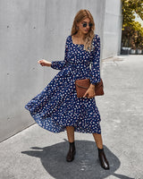 Printed Elegant Square Collar Dress