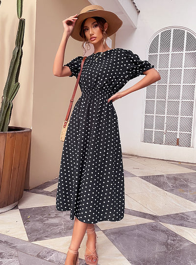 Women's Retro Black Polka Dot Dress