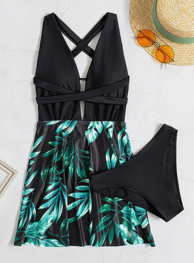 Women One-piece Leaf Swimsuit Bikini