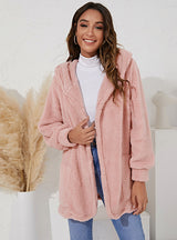 Loose Plush Hooded Cardigan Coat
