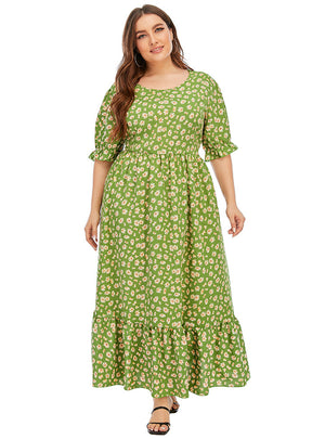 Printed V-neck Ruffle Trumpet Sleeve Chiffon Shirt