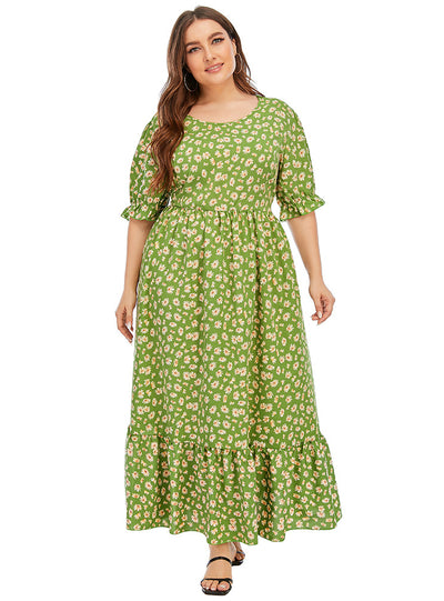 Printed V-neck Ruffle Trumpet Sleeve Chiffon Shirt