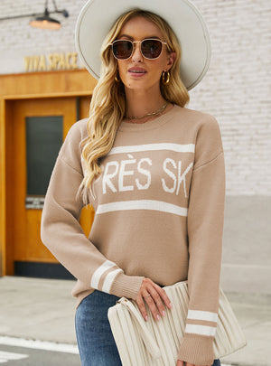 Printed Loose Round Neck Pullover Sweater