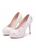 White Lace Flower Pearl Wedding Shoes