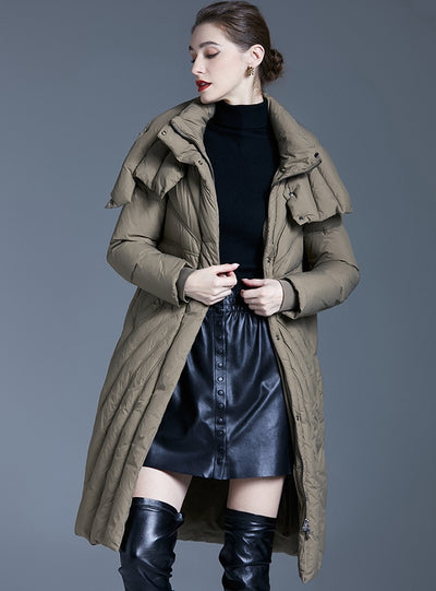 Pile-collar Black Long Thick Irregular Down Jacket