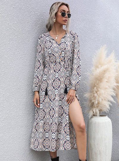 Mid-length Ethnic Print Temperament Dress