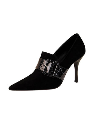 Suede Sexy Thin Snakeskin Belt Buckle Shoes
