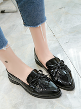 Tassel Bow Pointed Toe Black Oxford Shoes