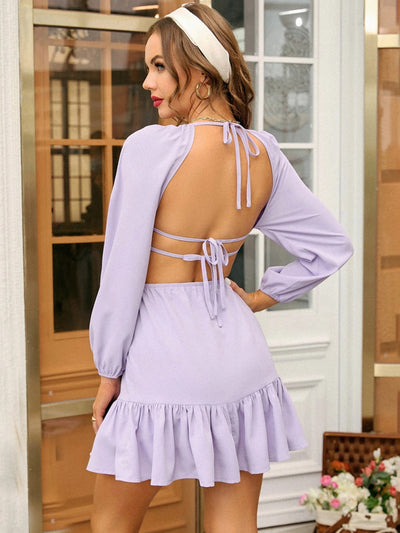 Sexy Backless Round Neck Long Sleeve Dress