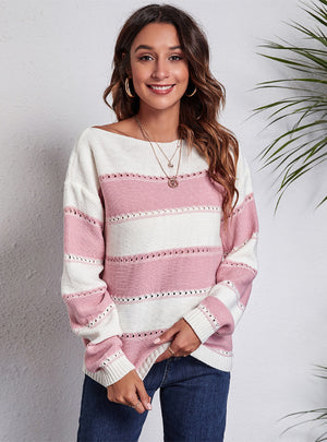 Striped Hollow Knit Sweater