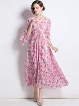 Pink Chiffon Holiday Seaside Floral Dress