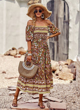 Beach Square Neck Bohemian Print Dress