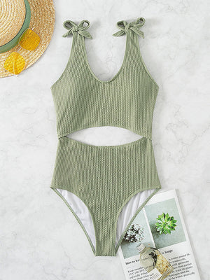 Solid Color Lace-up One-piece Swimsuit