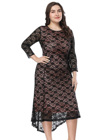 Hi Lo Plus Size Lace Long Sleeve Dress