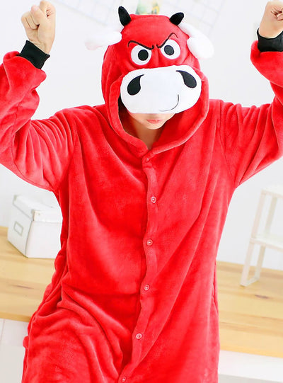 Siamese Pajama Animal Cartoon Cute Red Bull