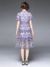 Short Sleeve Beaded Sequins Printed Cake Dress