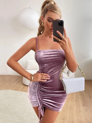 Slim-fit Pleated Velvet Sling Dress