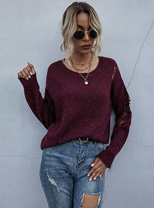Dotted Pullover Holes Sweater