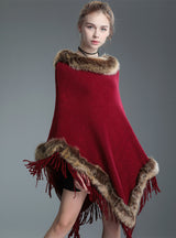 Wool Collar Shawl Cloak Knit Pullover Fur Cloak