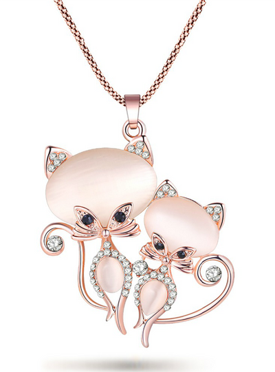 Cat Necklace Long Pendant Brand Crystal Chain