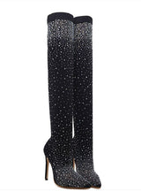 Pointed Rhinestone Stiletto Heel Knee-length Boot