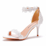 Shallow Heel Sandals White Lace Wedding Shoes