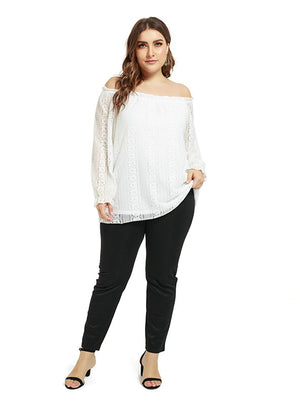 White Lace Long Sleeve Off the Shoulder Top