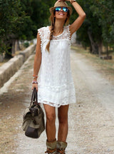 Beach Short Dress Tassel Black White Mini Lace Dress 