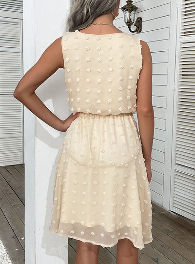 V-neck Chiffon Jacquard Lace-up Dress