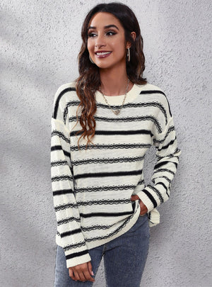 Striped Long-sleeved Knitted Loose Sweater