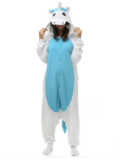 Blue Pink Unicorn Costume Winter Warm Sleepwear 