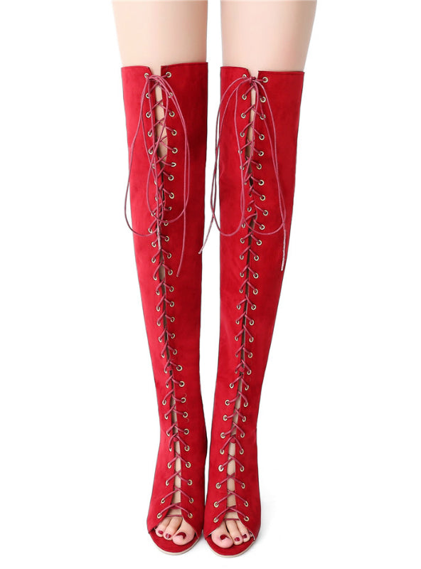 Sexy Red Peep Toe Summer Thigh High Boots Extreme Sexy Red Peep Toe Summer Thigh High Boots Extreme 