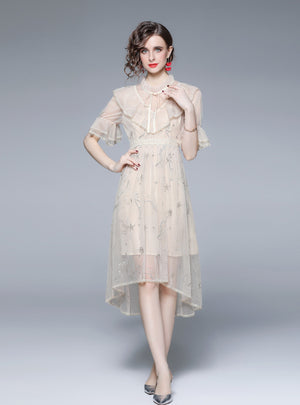 Short Sleeve Mesh Embroidered Dress