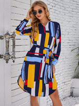 Colorful Design Dress With Belt