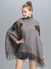 High Necked Turtleneck Bat Sleeve Fringed Knitted Shawl